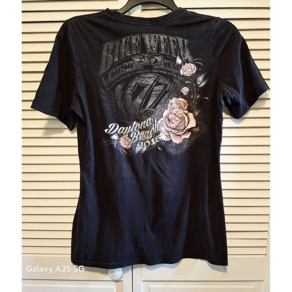 Bike Week 2015 Daytona Beach Graphic T-Shirt X-Large Black Roses Design Cotton B - Picture 4 of 6